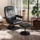 Black swivel lounge chair recliner with ottoman, featuring eco-friendly leather upholstery and 360-degree swivel for.